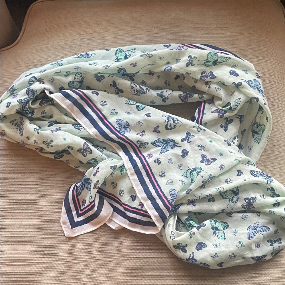 Old Navy Butterfly Print Scarf - Cream and Blue